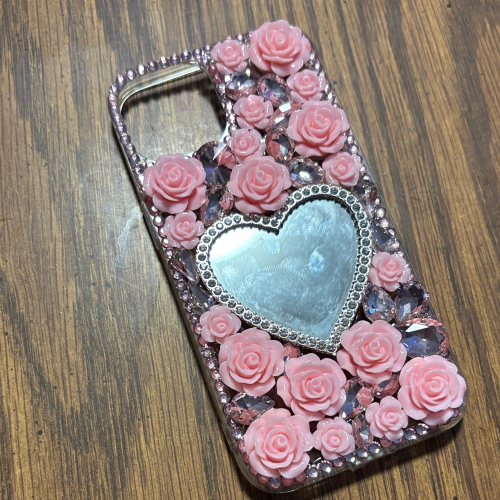 iPhone 14 Chic Pink Rose Heart Phone Case